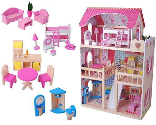 Beeusaert-Braet - 42004109KID - Maison de Poupée en Bois avec Accessoires 17 Pièces 90 x 59 x 33 cm