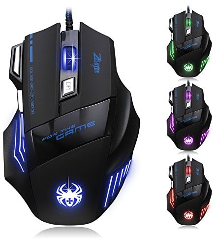 DLAND ZELOTES Professional LED Optique 7200 DPI 7 Boutons Souris de Jeu filaires USB, Fonction de commutateur DPI réglable 7200/3200/2400/1600/1000 pour Ordinateur Portable