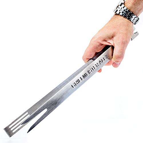 Diamandi Grill-Zange mit Namen Gravur - Edelstahl rostfrei - Beide Seiten mit persönlichen Text gravieren Lassen - Personalisierte Fleischzange