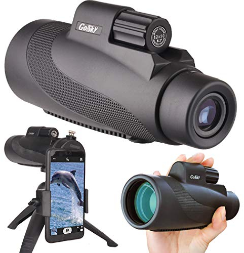 Gosky 12X50 High Power Prism Monocular Smartphone Holder and Handheld Tripod Kit- Waterproof/Fog-Proof/Shockproof Grip Scope -for Hiking,Hunting,Climbing,Birdwatching Watching Wildlife and Scenery