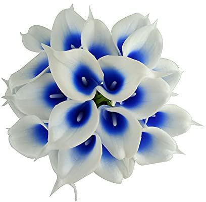 Wuudi Calla-Lilie Brautsträuße / Blumenstrauß, Latex, Blau, Weiß, 20 Stück