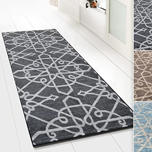 Teppichläufer Navelli | Ornamente im Retro Look | viele Größen | moderner Teppich Läufer für Flur, Küche, Schlafzimmer | Niederflor Flurläufer, Küchenläufer | schwarz Breite 80 cm x Länge 100 cm
