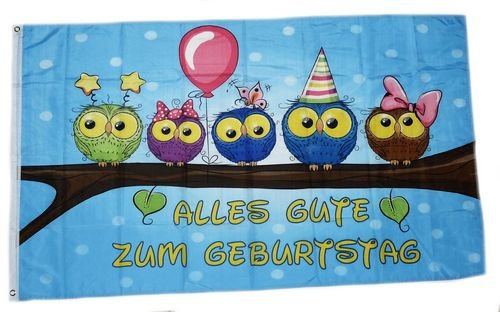Fahne/Flagge Alles Gute zum Geburtstag Eulen 90 x 150 cm