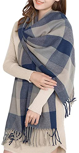 Miss Lulu Winter Lange Weiche Warme Tartan Schals Wraps für Frauen Wolle Spinnen Quaste Schal Lange Stola (Grau)