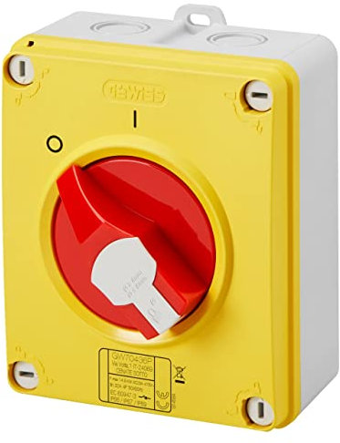 GEWISS - GW70432P Sezionatore Rotativo, Hp, Emergenza, Cassetta in Materiale Isolante, 16A 3P, Manopola Rossa Lucchettabile, IP66/67/69