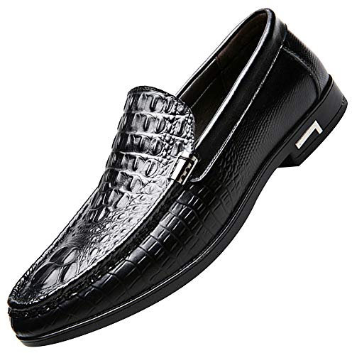 ANUFER Uomo Elegante Coccodrillo Goffratura Pelle Verniciata Senza Allacciatura Mocassino Formale Scarpe da Sera Nero SN01425 EU42
