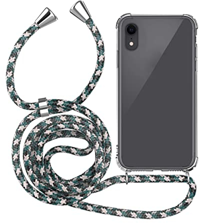 MyGadget Handykette für iPhone XR - [ TPU Hülle mit verstellbaren Band ] - Handyhülle mit Handyband zum Umhängen Kordel Schnur Case Schutzhülle - Schwarz Muster