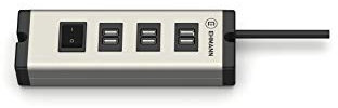 EHMANN 0601x09032033 Multilader Steckdosenleiste, Aluminium, 6X USB-A, 3 m Zuleitung