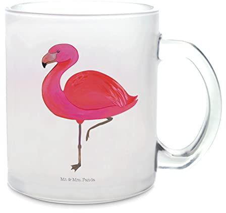Mr. & Mrs. Panda Teetasse Flamingo Classic - Geschenk, Sohn, stolz, Spruch, Glas Teetasse, Freundinnen, prächtig, Selbstliebe, Teeglas, Tasse mit