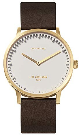 LEFF amsterdam - T40 - Armbanduhr - Gehäuse aus Messing/Weiss - Braunes Lederarmband - Ø 40mm - Quarzuhrwerk