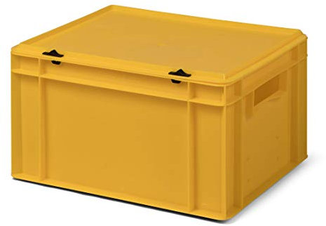 1a-TopStore Design Aufbewahrungsbox mit Deckel | Stapelbox stapelbar | 5 Farben | 8 Größen (40x30x22 cm, gelb)