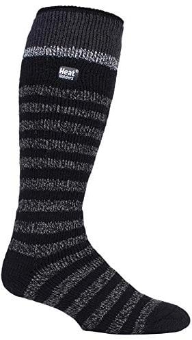 HEAT HOLDERS - Mens Thick Extra Long Striped 2.3 TOG Winter Thermal Knee High Ski Socks (6-11, Black Stripe)