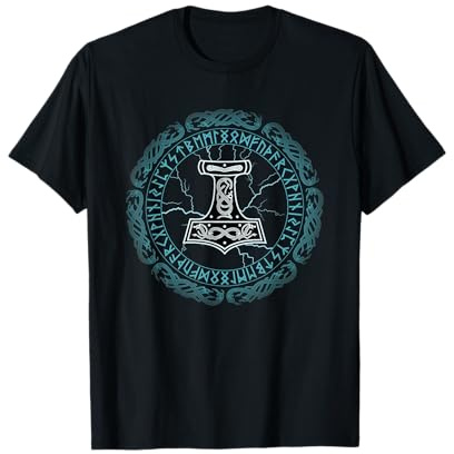 Thor's Hammer Mjolnir Asgard Viking Runes T-Shirt