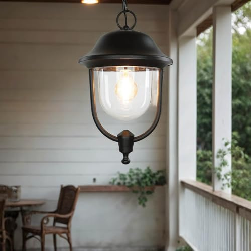 Licht-Erlebnisse Aussen Pendelleuchte rund aus Aluguss schwarz IP43 wetterfest rustikal Garten Terrasse Hof Außenleuchte Außenlampe Hängelampe Hängeleuchte