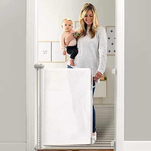 Momcozy Puerta retráctil para bebé, 33 Pulgadas de Alto, se extiende hasta 51 Pulgadas de Ancho, Puertas de Seguridad Infantil para bebés, para escaleras, Puertas, pasillos, Interiores y Exteriores