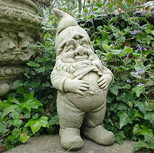 Jolly Gnome Stone Statue | Outdoor Dwarf Fairy Sprite Decoration Garden Ornament