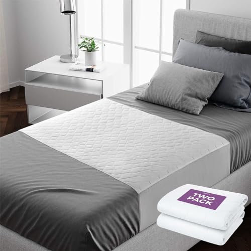 Lynmark® 2x Washable Bed Protector/Pad with Tucks - Double Bed Size, Premium mattress protector for Incontinence & Bed wetting, 100% Waterproof mat, Absorbs up to 8 Cups, 135x85 cm White