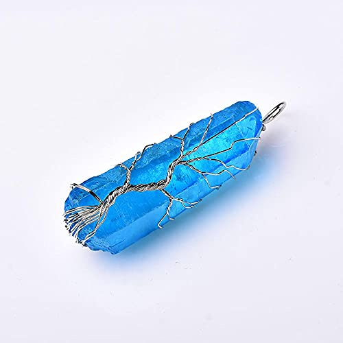1 PC mode aigue-marine naturelle arbre de vie pendentif pour hommes femmes collier fait main bijoux cadeau pierre amulette-argenté