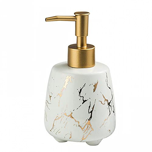 Seifenspender, 300 ml, Keramik, für Shampoo, Lotion, Handseife, Marmor-Muster, leere Pumpflasche, nachfüllbarer Behälter für Badezimmer, Waschraum, Küche, Büro, Hotel, Zubehör (weiß)