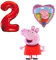 Ballonset Peppa Wutz Pig 3 er Set Peppa Folienballon, Zahl 2 in rot, Peppa mit Teddy Herz