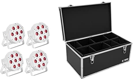 EUROLITE Set 4x LED SLS-7 HCL Floor weiß + Case | 4x flacher LED-Scheinwerfer mit RGBAW+UV-Farbmischung in weiß inklusive Case