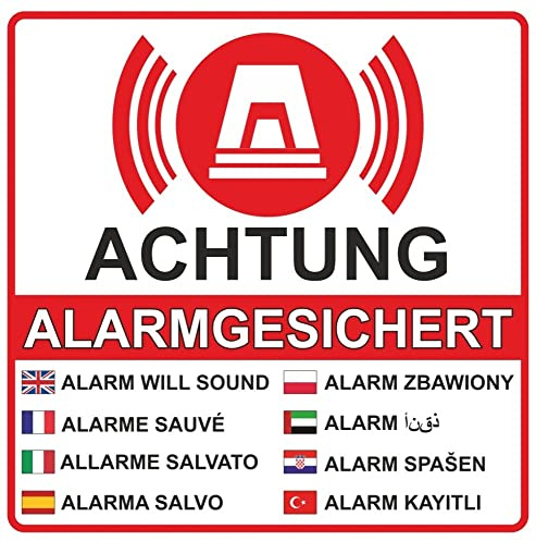 Samunshi® Aufkleber Achtung Alarmgesichert Rot - Schild Sticker - Hinweisschild Warnschild Vorsicht vor: Kameraüberwachung Überwachungskamera Alarmanlage Alarmgesichert - 8x8cm mehrfarbig