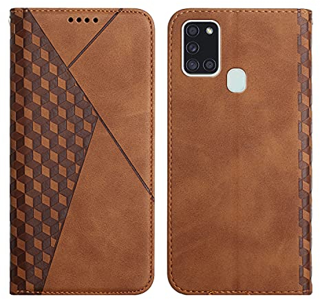 KOUYI Kompatible mit Samsung Galaxy A21S Hülle, Retro Premium PU Leder Weich TPU Klapphülle Kartenfächer Magnetic Standfunktion Flip Wallet Shockproof Handyhülle (Braun)