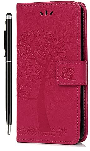 Reevermap iPhone SE 2022/SE 2020/8/7 Flip Case - Rose Pink Owl Tree PU Leather & TPU Kickstand Heavy Duty Protection