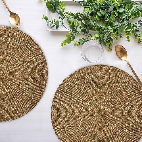 Homebia Designs Tischset aus Seegras, naturfarben, 2 Stück, dekorativ, Tischmatte, schöne runde Aufladegeräte für Speiseteller, Esstisch, Weihnachtsdekoration, Event, Dinnerpartys, Hochzeiten