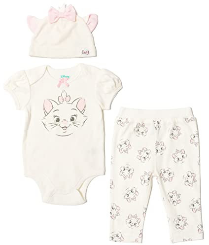 Disney Mickey Mouse Minnie Mouse König der Löwen Winnie Puuh Baby-Body Hose und Mütze 3-teiliges Outfit-Set für Neugeborene bis Kleinkinder, Marie, 24 Monate