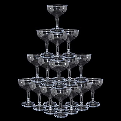 KYAPCK 100 Pcs Plastic Champagne Coupe Glasses for Parties, 5 oz Disposable Champagne Glasses Unbreakable Acrylic Martini Glasses Clear Margarita Glasses for Wedding, Birthday