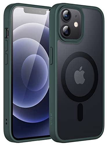 JETech Magnetic Case for iPhone 12/12 Pro 6.1-Inch Compatible with MagSafe, Translucent Matte Back Slim Shockproof Phone Cover (Dark Green)