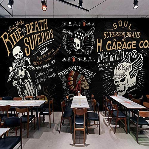 Schwarzes Totenkopf-Graffiti-Motorrad Fototapete Abziehen Und Aufkleben Selbstklebende Tapete Abnehmbare Große Aufkleberfolie Wanddekoration Druckbild Bild Wandaufkleber 400 (Breite) x 280 (Höhe) cm