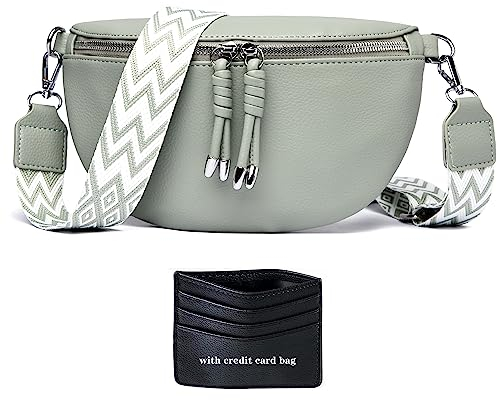 YISUOHOOM Sac Banane Femme Gris Vert Petit Sac a Main bandoulieres Pochette Telephone Portable avec Fente pour Carte de crédit et bandoulière de 3.8cm de Large