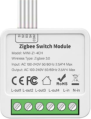 ZigBee Module d'interrupteur d'éclairage intelligent, mini interrupteur d'éclairage intelligent, module de disjoncteur 10 A 2/3/4 gangs, interrupteur à 4 voies contrôlé, compatible avec Alexa et Googl