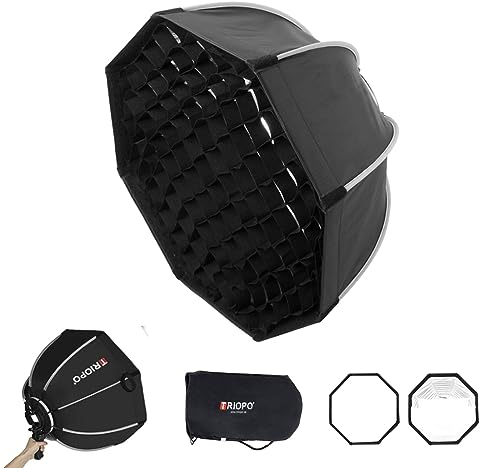 Triopo Softbox 25,6 pollici/65 cm con griglia a nido d'ape, Softbox fotografico con ombrello ottagonale per Godox V860 V850 TT600 TT685II YN560 III IV JY-680A, ecc. Flash Speedlite Soft Box (KS2-65)