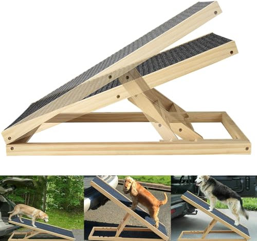 Rampa para Perros y Gatos, Rampa Piscina Perros Portátil Plegable de Madera, Escaleras Ajustables de 4 Niveles, Superficie Antideslizante, Rampas para Perros Pequeños o Grandes para Coche Cama Sofá