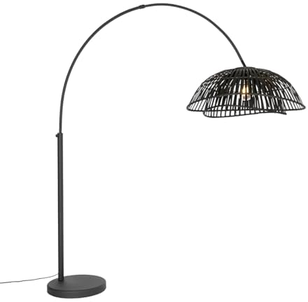 Qazqa - Orientalisch Orientalische Bogenlampe mit schwarzem Bambusschirm - Pua I Wohnzimmer I Schlafzimmer - Bamboo Länglich - LED geeignet E27