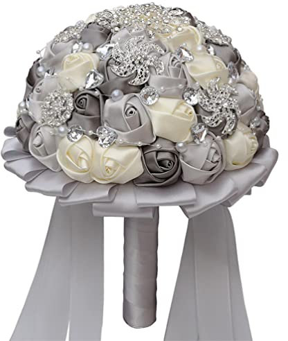 IMIKEYA 1Stk Hochzeit Kristallstrauß Brautstrauß aus Strass seidenband bändchen Brautsträuße für Brautjungfern Rosenstrauß Hochzeitsstrauß Perle Hochzeitsbedarf Schleier Blumen