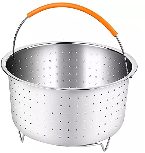 Kalsey Cesta de Vapor Acero Inoxidable, Cesto Accesorio para Cocción, Cesta de Vapor de Vegetales, Multiusos Cesto de Limpieza de Frutas con Mango de Silicona para Cocinas, Restaurantes (8QT)