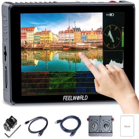 FEELWORLD S7 7 inch Camera Field Touchscreen Monitor Full HD 1920x1200 IPS Focus Video Assist 1600 nits 4K HDMI 2.0 Input for DSLR Cameras (12GSDI professional interface,10BIT color gamut),black