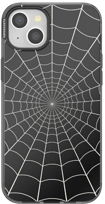 PopSockets iPhone 15 Plus Case with Round Phone Grip Compatible with MagSafe, Phone Case for iPhone 15 Plus, Wireless Charging Compatible, Spiderman - Black Web
