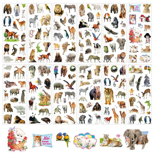 Litinliv 3D-Tieraufkleber, 12 Bögen, Belohnung für Jugendliche