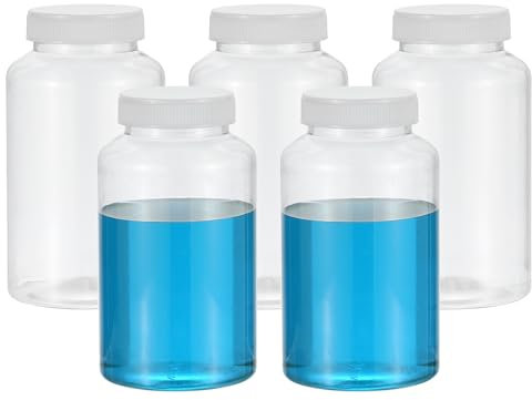 PATIKIL 5 Pcs 500ml Reagent Bottles, PET Wide Mouth Round Bottles with Screw Cap for Lab Water Reagent Liquids Solid Sample Storage Seal, Transparent