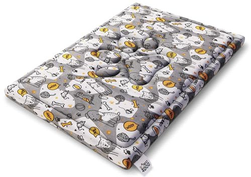 FDM Luna Hundebett Kleine Hunde 70x60 cm Wasserdicht rutschfest Hundekissen Polyurethanschaum mit Memory-Effekt Abnehmbarer Bezug Waschbar Grau/Gelb