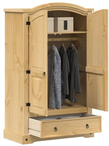 Willood Kleiderschrank Corona 101x52x170 cm Massivholz Kiefer Garderobenschrank mit Metallgriff, Holzschrank Schrank für Schlafzimmer, Drehtürenschrank