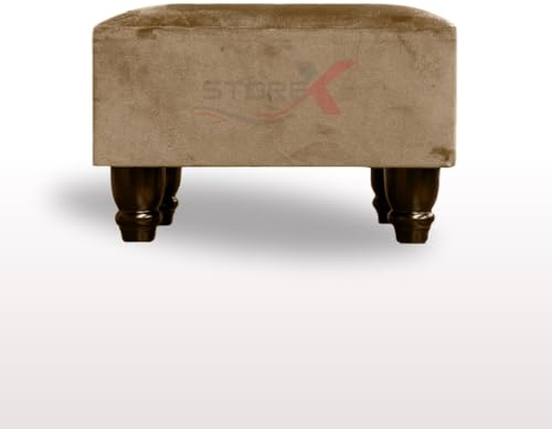 STOREX Ottoman Linen Pouffe Footstool Rectangle Seat Bench Footrest Chair Stool Padded Seat Living Room Bedroom with Wooden Legs (Mink)