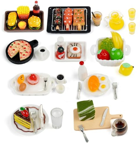 51 Piezas de Bebidas en Miniatura,Comida Miniatura Casa Muñecas,Mini Modelos de Alimentos y Bebidas,Mini Accesorios Cocina Juguetes,Miniaturas Accesorios Cocina