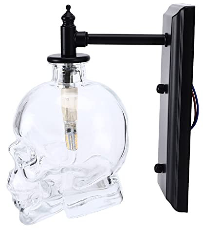 Vintage Totenkopf-Wandlampe aus Eisen und Glas mit G9-Glühbirne für Schlafzimmer, Flur, Dekoratives Licht