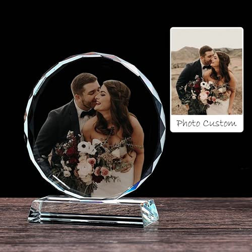 Marco de fotos de cristal 3D personalizado con grabado de cristal K9 para bricolaje, decoración del hogar, regalo único de cumpleaños (15 x 15 cm)